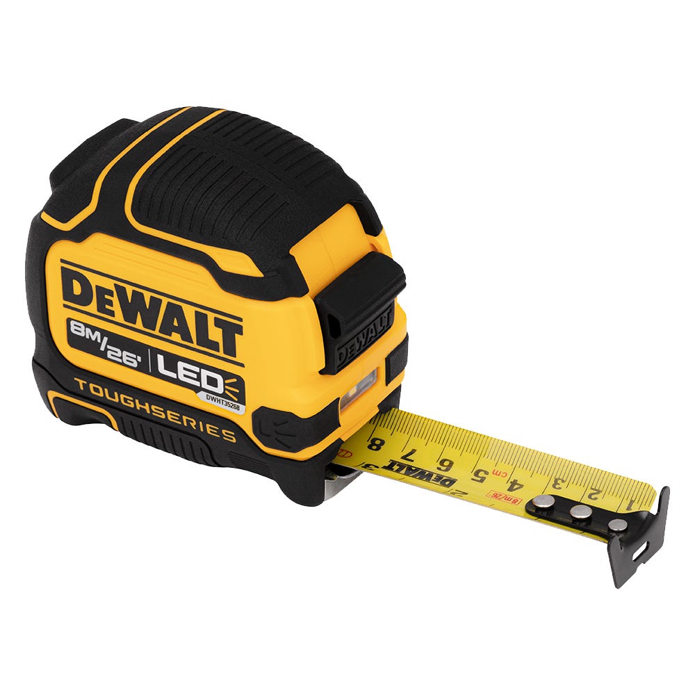 Photo of DeWalt tape measure on a transparent background