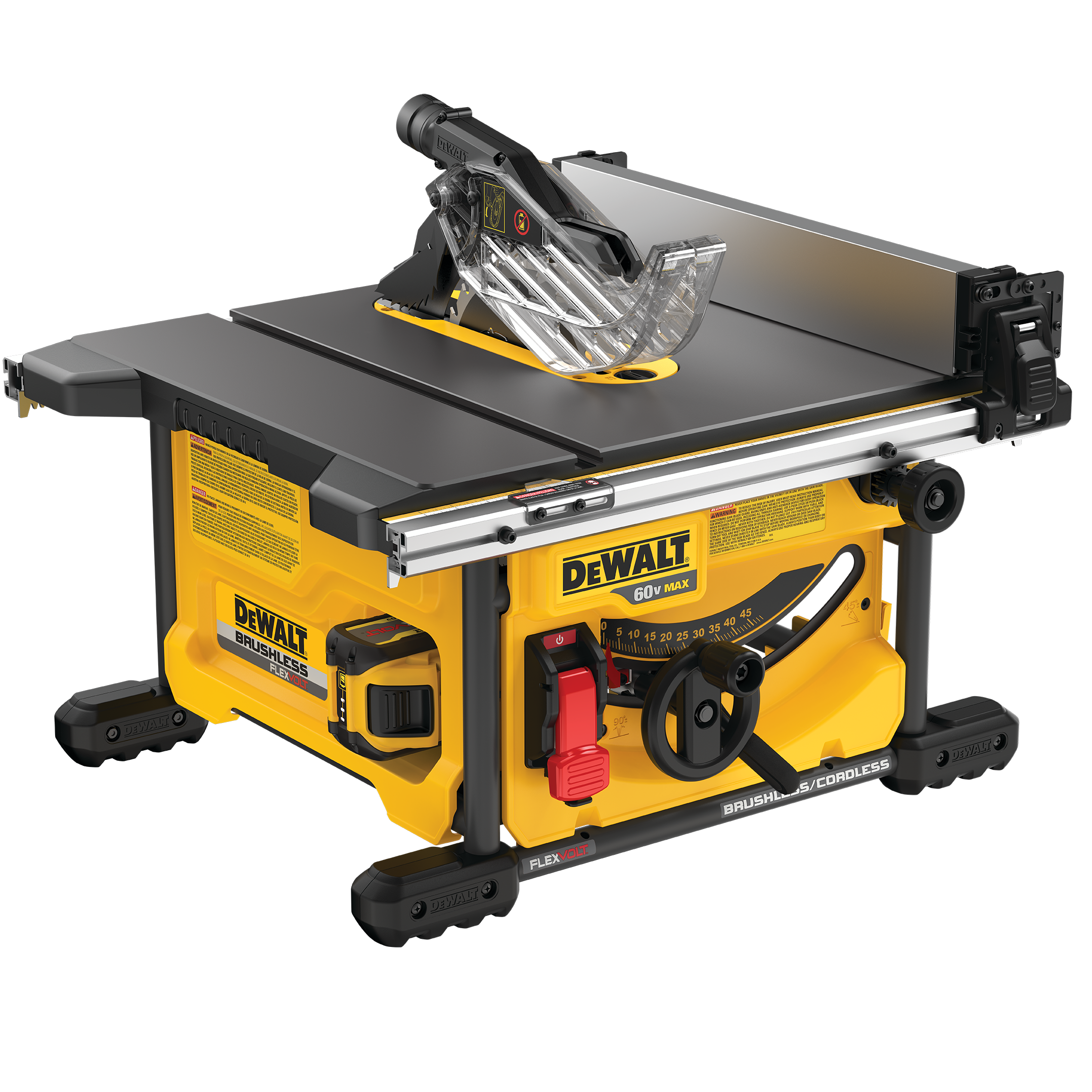 Product shot of a DeWalt table saw on a white background